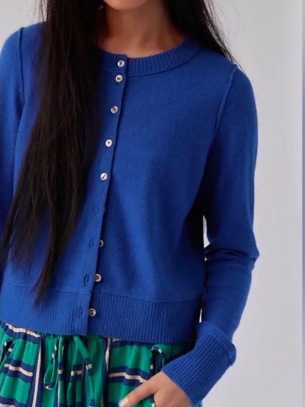Free People Nocturnal Solid Cashmere Cardi Cyanine Blue Cardigan Sweater XS NEW